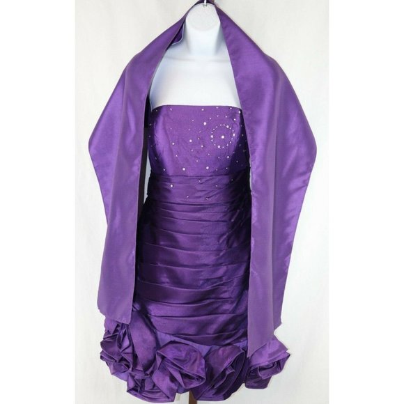 Cinderella Divine Juniors Purple Strapless Short Evening Prom Dress w/Wrap Sz XL - Picture 1 of 7